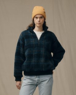 Women's Pile Fleece Popover - Blue / Black Plaid
