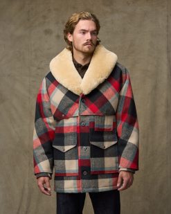 Lined Mackinaw Wool Packer Coat - Red / Cream / Blue Plaid