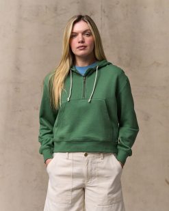 Women's French Terry Half-zip Hoodie - Light Forest