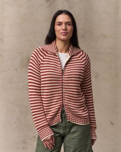 Women's Cotton Full-zip Cardigan - Brick / Sand Stripe