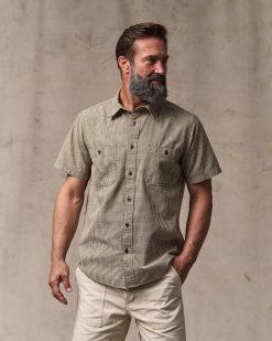 Short Sleeve Chambray Shirt - Coffee / Natural Plaid